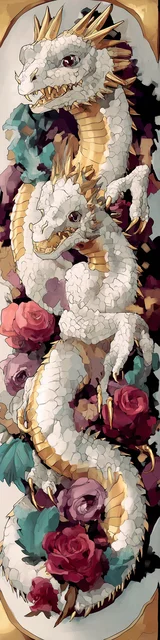 Free dragon bookmark featuring a couple of white dragons with roses